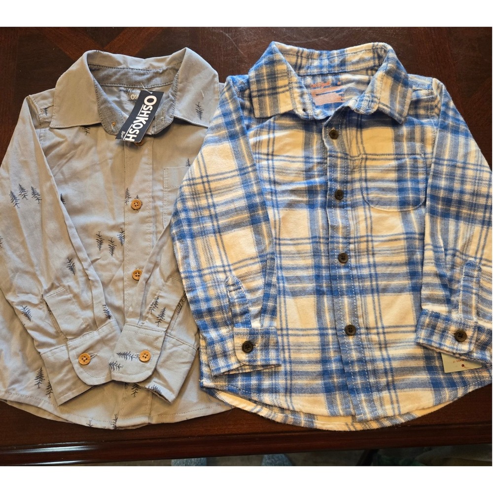 OshKosh B'gosh & Cat & Jack Toddler Boys 3T Button Down Shirt Lot Pine Plaid